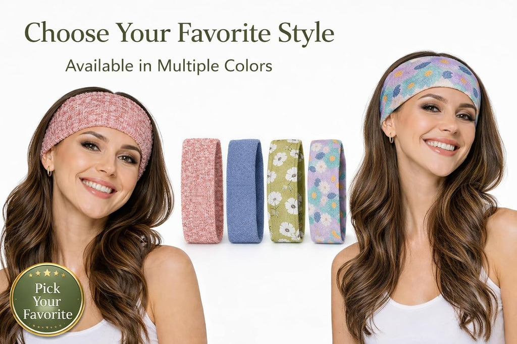 Women’s knit headband by 7AGAT, soft stretchy winter ear warmer head wrap for sports, yoga, makeup, and daily wear.