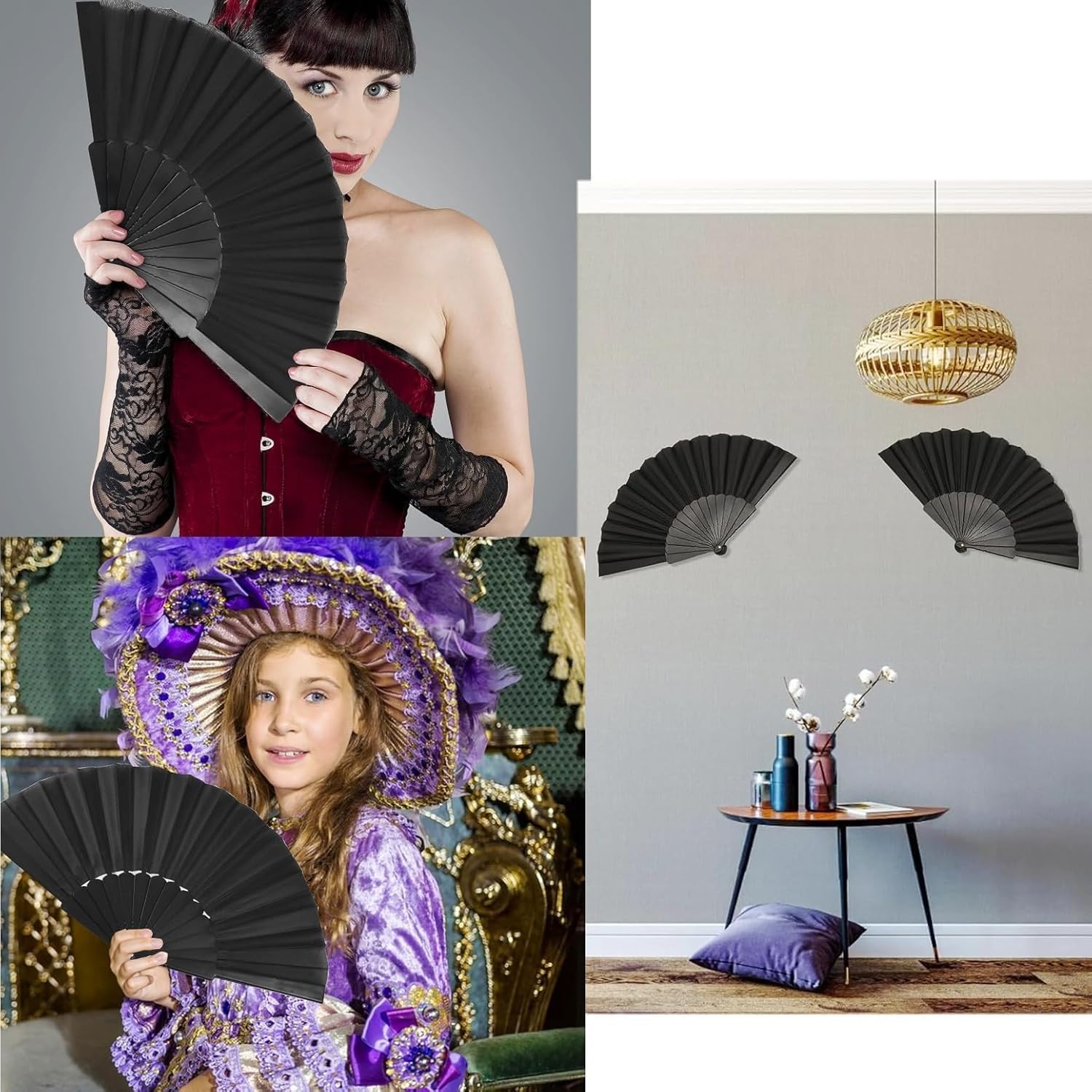 7AGAT classic silk handheld folding fan with Chinese and Spanish design, ideal for weddings, parties, performances, and home decor.