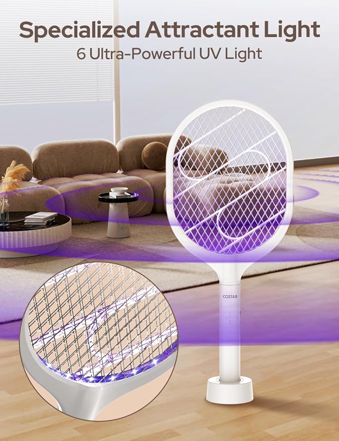 Mosquito Bat with UV Light Lamp, 2 Modes USB Rechargeable Mosquito Racket, Electric Bug Zapper Fly Swatter