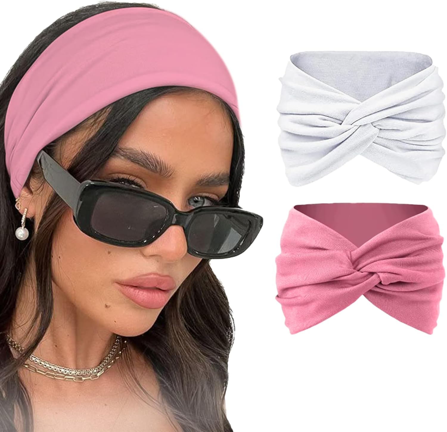 Two knitted cotton headbands with cute knots, 7AGAT brand, soft turban style headwrap accessories for women and girls.