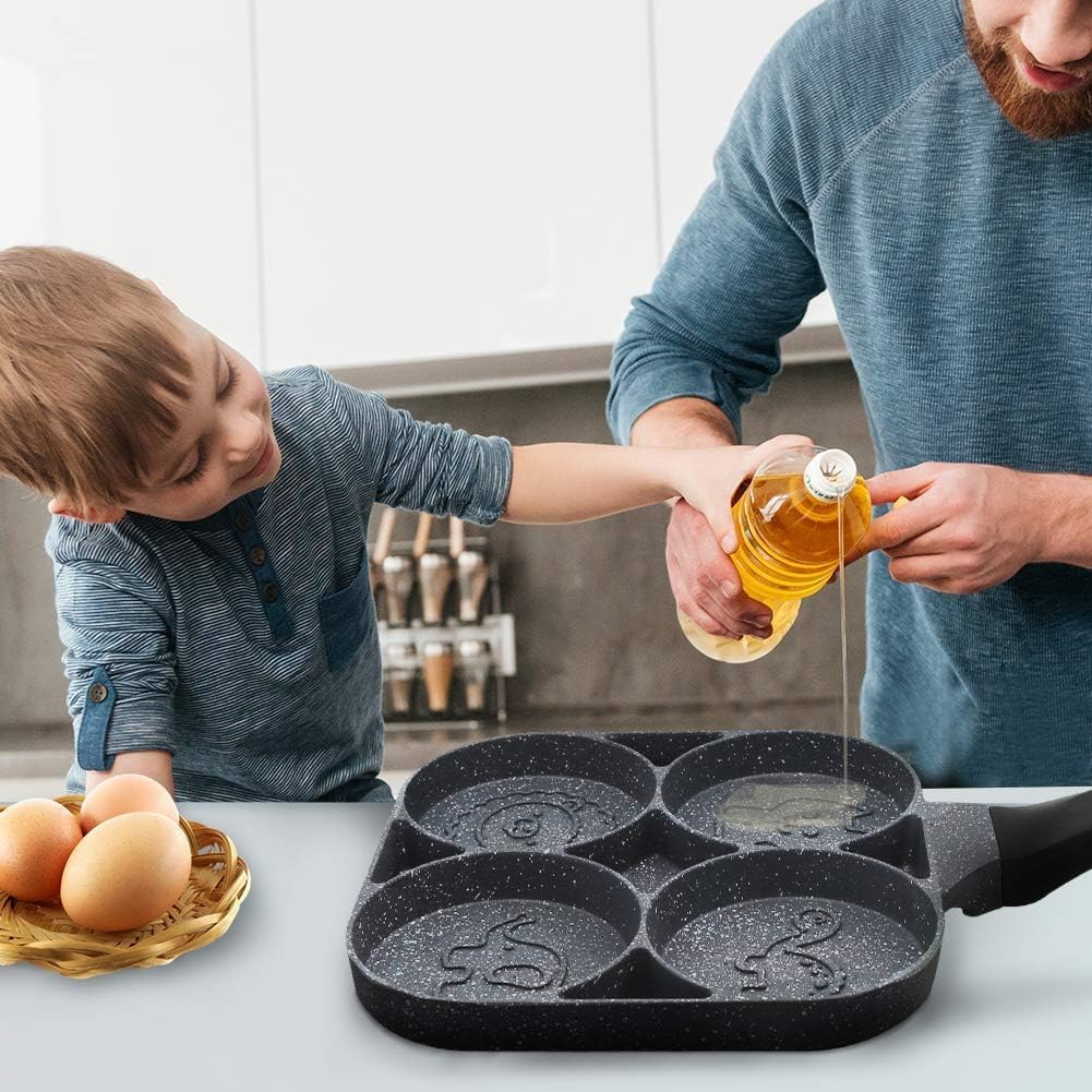 7AGAT cartoon non-stick frying pan with animal shapes, gas and induction compatible, ideal for pancakes and eggs.
