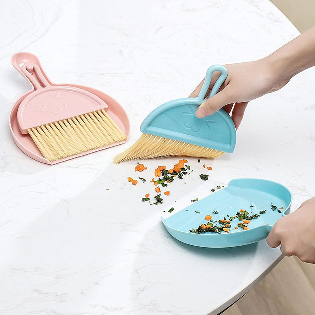Colorful mini cleaning brush and dustpan set with soft bristles, compact and portable for desk, kitchen, and office cleaning by 7AGAT.