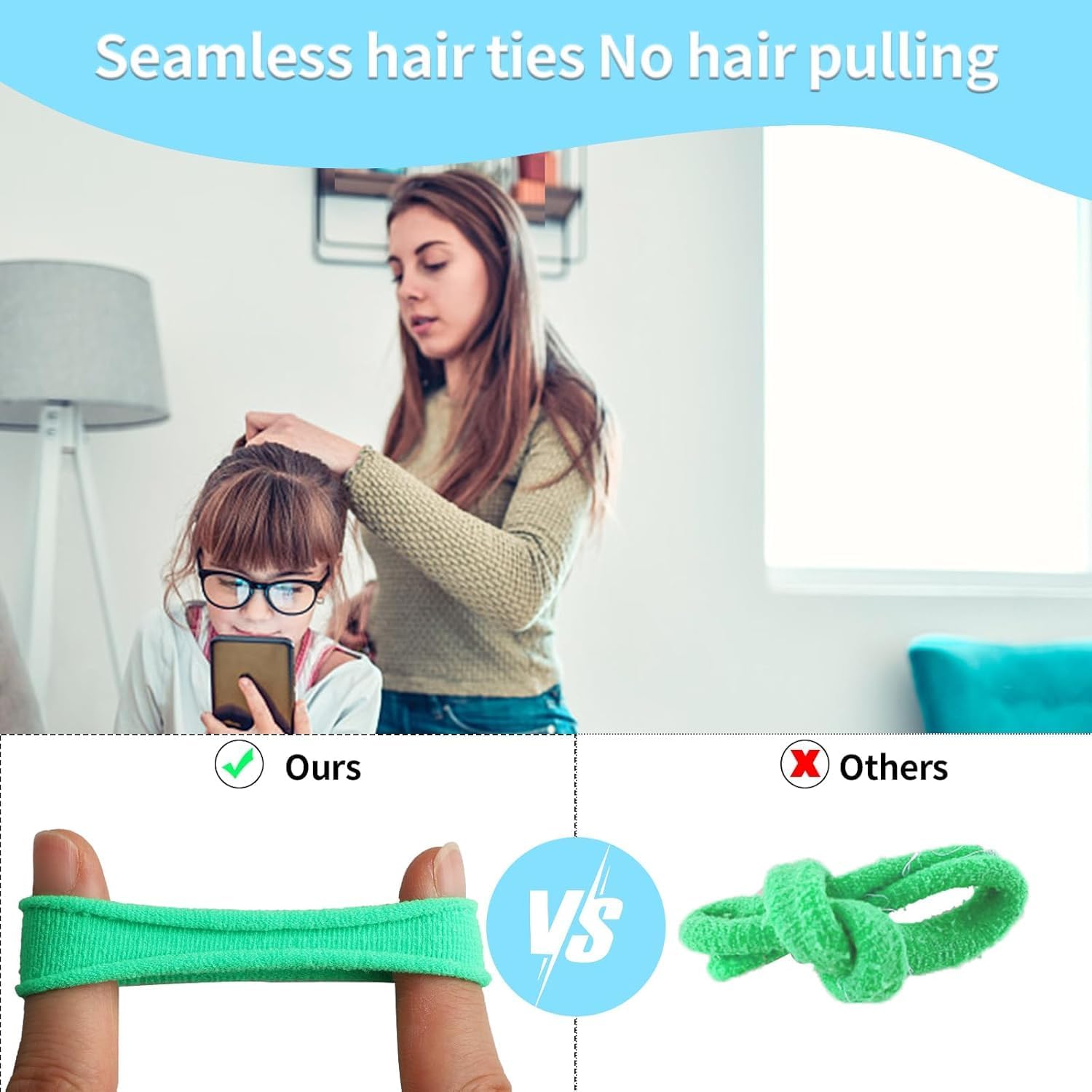 7AGAT seamless thick hair ties for women, cotton elastic ponytail holders with no damage, suitable for thick hair.