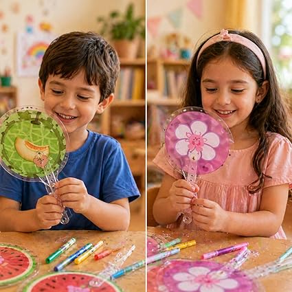 Colorful 7AGAT folding hand fan for kids with cute fruit cartoon design, lightweight summer cooling fan, portable and fun.