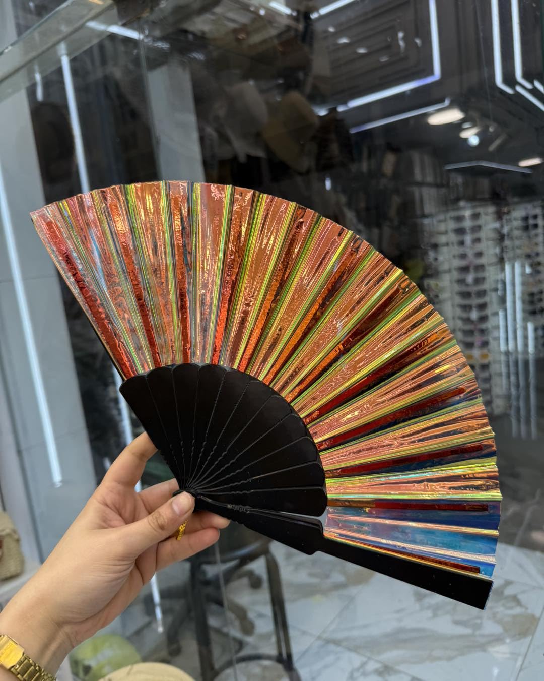Classic Chinese-style folding hand fan by 7AGAT, featuring intricate designs, ideal for line dance and popping performance.