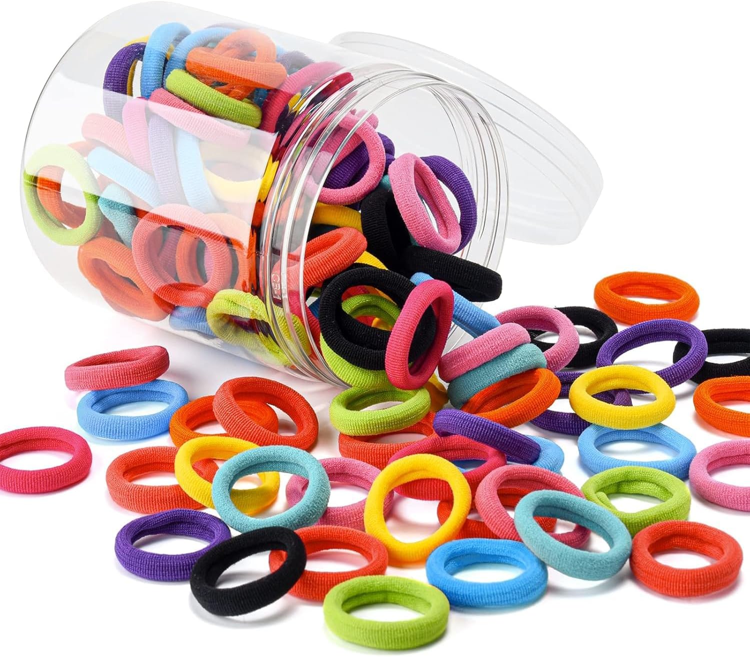 Set of 100 small elastic baby hair ties and ponytail holders for girls, made by 7AGAT, suitable for gentle hair styling.