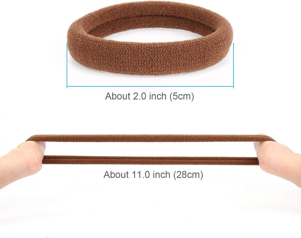 Seven seamless cotton elastic hair ties for women, thick ponytail holders that prevent damage and hold hair securely.