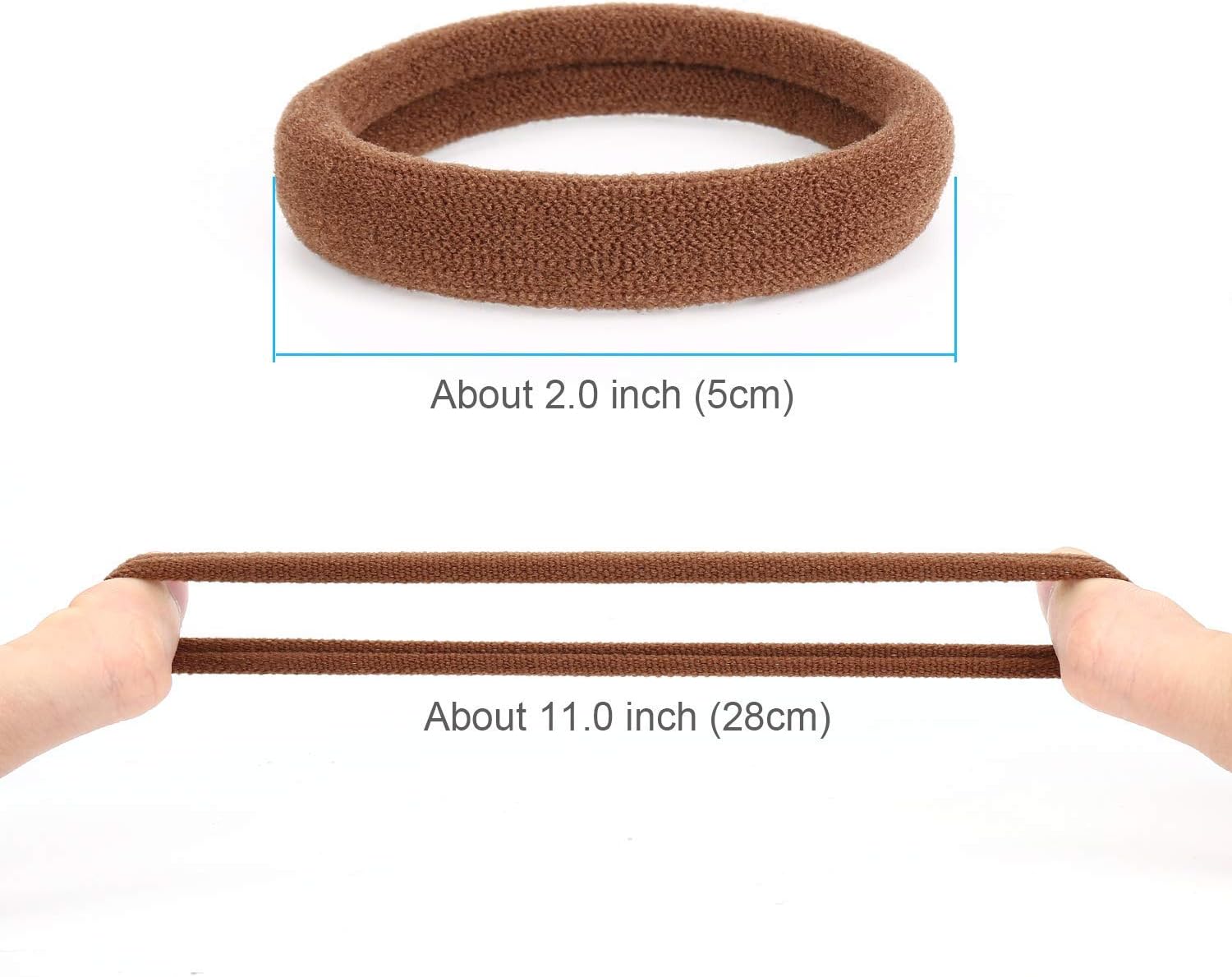 Seven seamless cotton elastic hair ties for women, thick ponytail holders that prevent damage and hold hair securely.