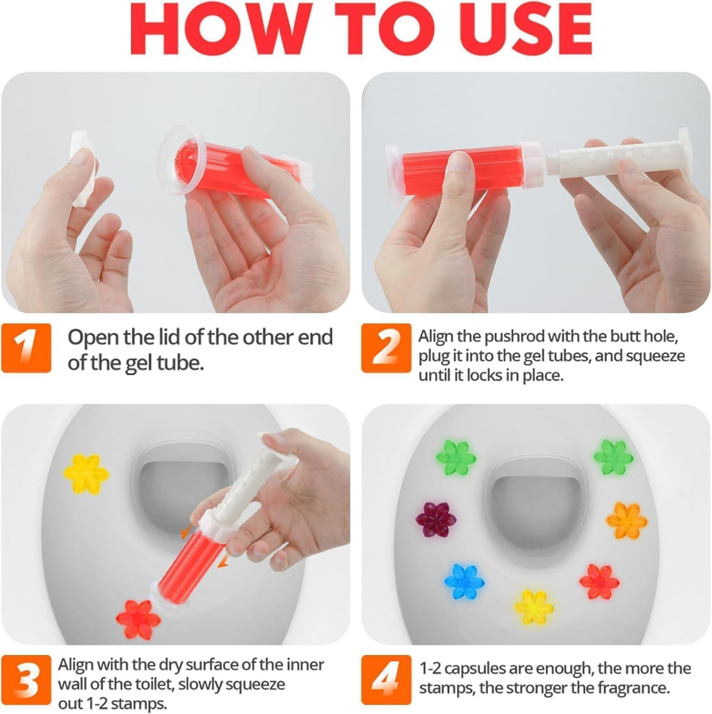 7AGAT toilet gel cleaner with multi-fragrance stamps, long-lasting freshness, automatic cleaning, 150 flushes per tube.