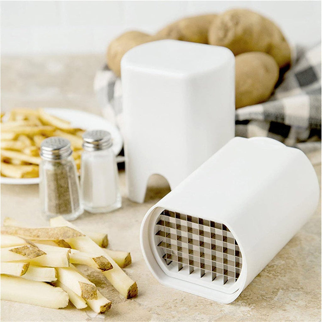 7AGAT manual French fry potato cutter with stainless steel blades for slicing potatoes and vegetables into uniform fries.