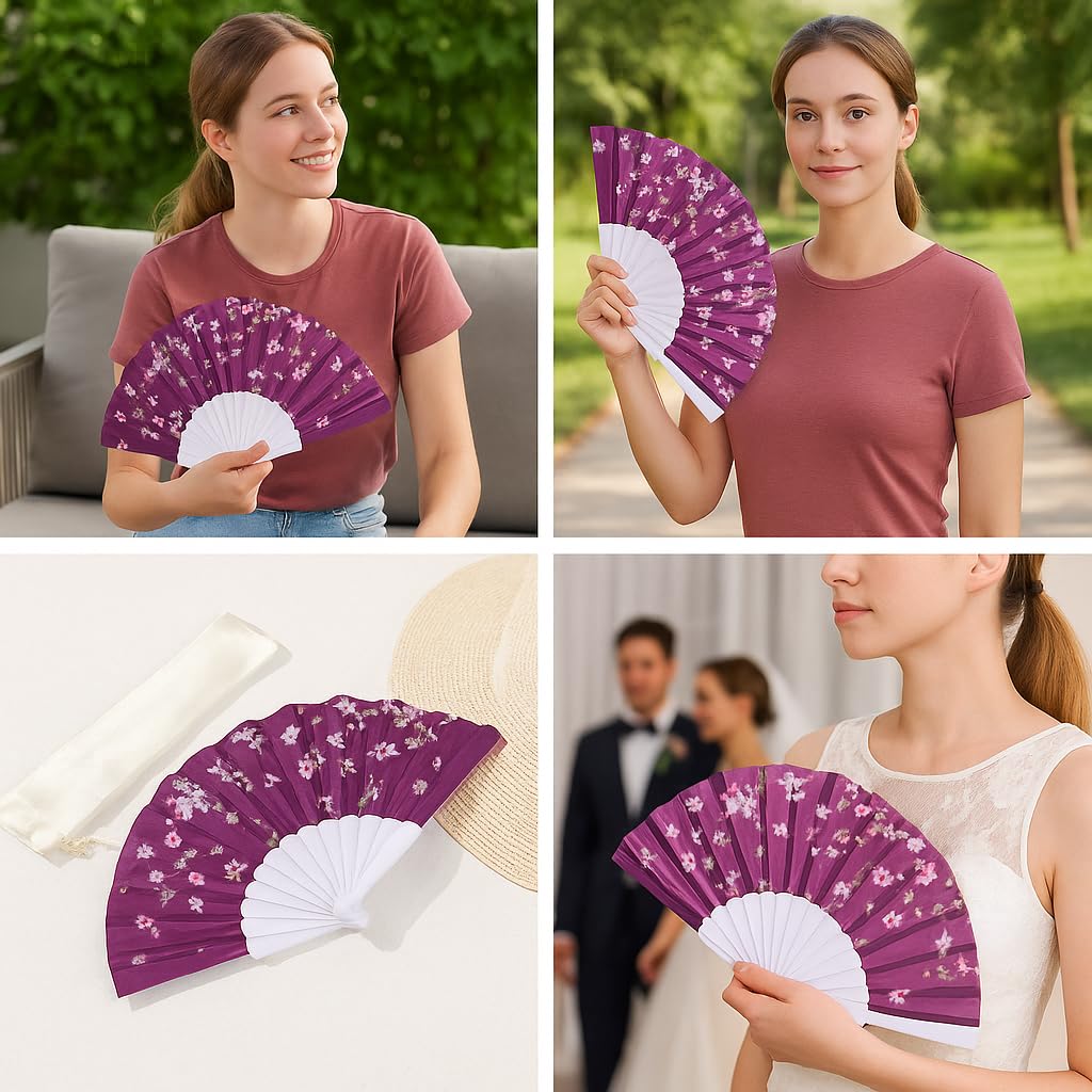 Elegant 7AGAT classic silk handheld folding fan with Chinese and Spanish design, ideal for weddings, parties, and home decor.