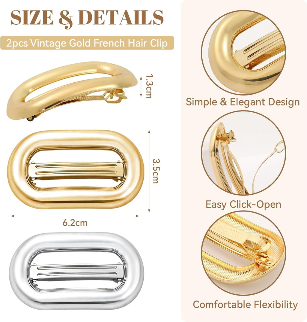 2Pcs Metal Hair Barrette Clips for Women and Girls, Elegant Hair Accessories for Daily Wear, Parties, and Special Occasions