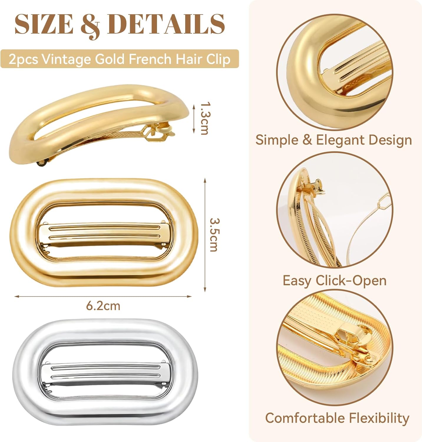 2Pcs Metal Hair Barrette Clips for Women and Girls, Elegant Hair Accessories for Daily Wear, Parties, and Special Occasions
