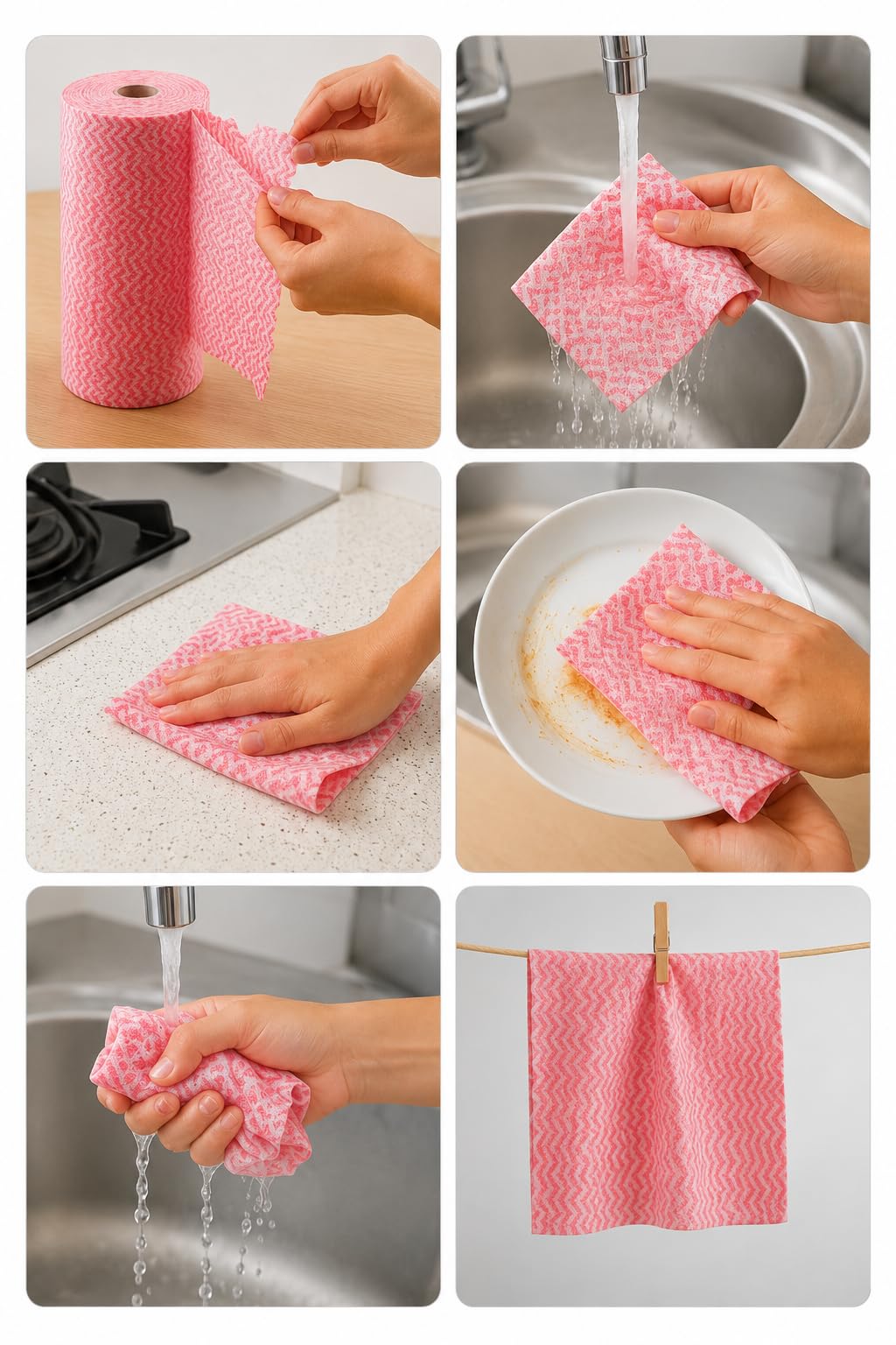 Reusable Microfiber Kitchen Roll | Multi-Purpose Cleaning Cloth (MultiColor, 50 Sheets)
