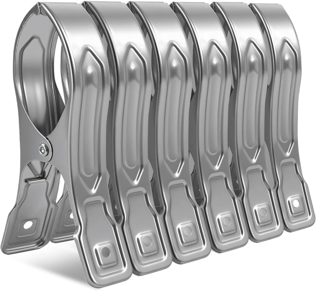 Heavy-duty stainless steel clothespins by 7AGAT, rustproof silver laundry clips for all fabric types and multi-purpose use.