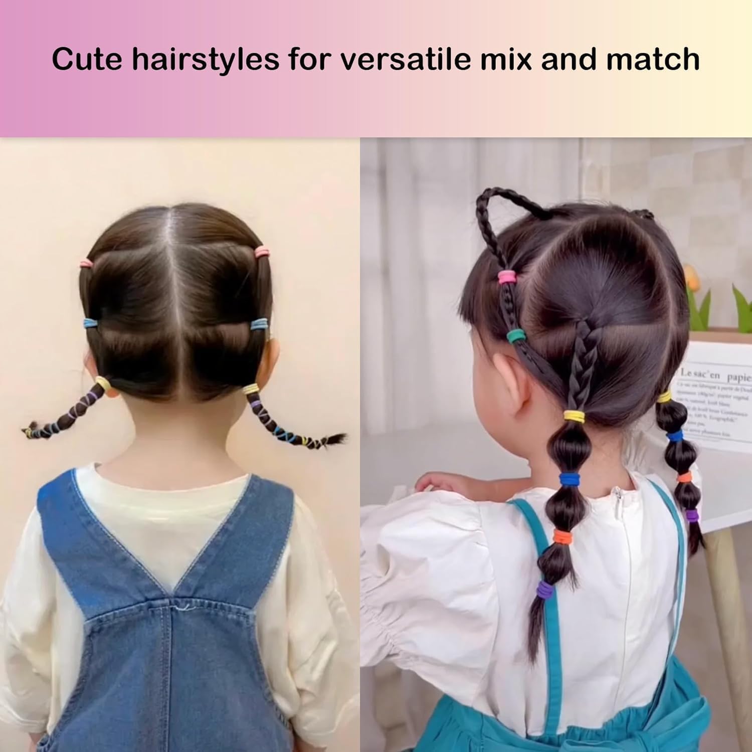 Set of 100 baby hair ties by 7AGAT, small elastic ponytail holders for girls, rubber bands for gentle hair styling.