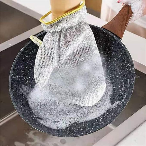 Pair of 7AGAT waterproof wire dishwashing gloves with steel fiber, heat and oil-resistant for kitchen cleaning.