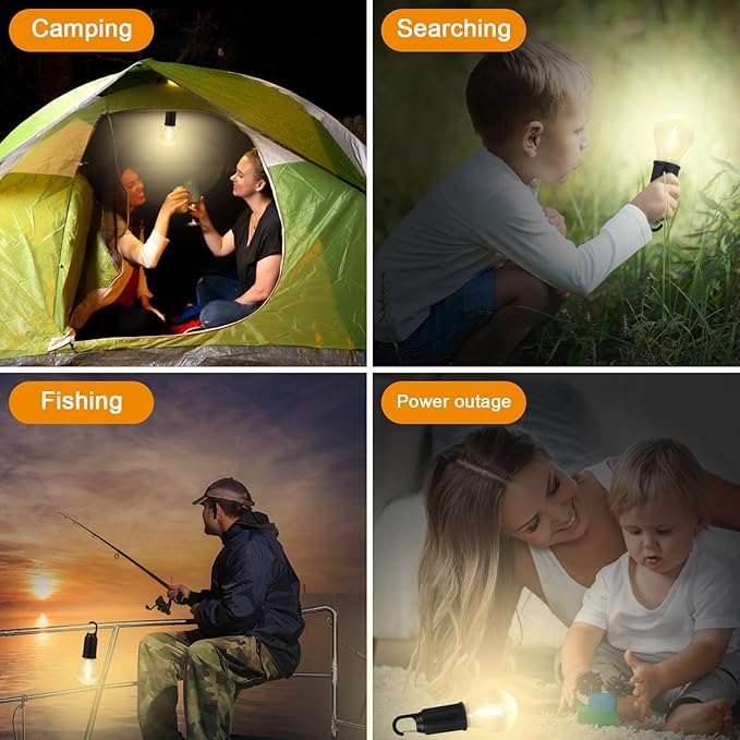 Rechargeable LED Light Bulb with Type-C Charging, 3 Lighting Modes and Hanging Hook for Home, Emergency and Camping