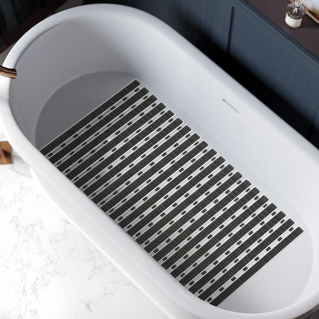 Premium PVC Plastic Anti-Slip Bath Mat, 70x38 cm, Non-Toxic, Quick-Drying, Suction Cups, Shower and Tub Safety (Black)