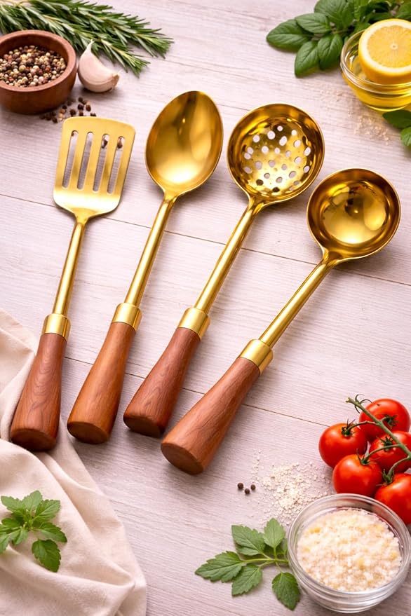 Stainless steel kitchen utensil with ergonomic handle, heat resistant and dishwasher safe, ideal for frying, serving, and cooking by 7AGAT.