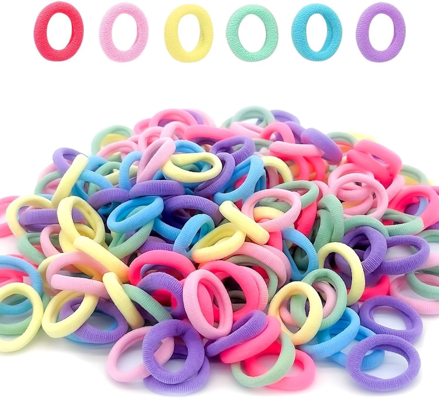 Set of 100 small elastic baby hair ties and ponytail holders for girls, featuring rubber bands by 7AGAT.