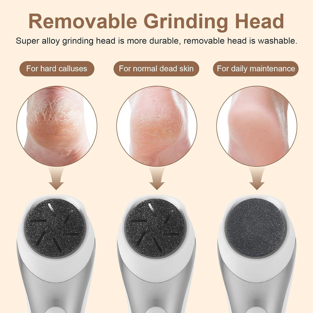 Electric Foot Grinder with 2 Speeds, Rechargeable Callus Remover for Heel & Sole Care, White/Silver