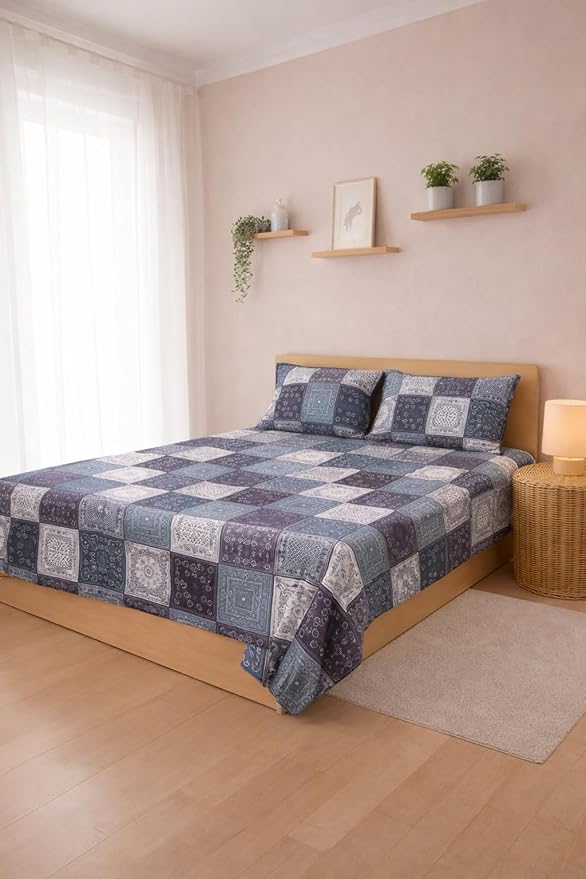 Soft Bed Sheet Set with Pillowcases by 7AGAT, machine washable bedding for comfortable sleep and easy care.