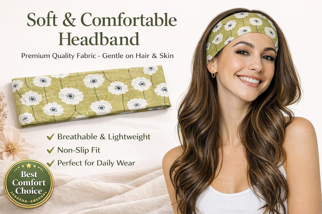 Women’s soft, stretchy knit headband by 7AGAT, winter ear warmer and hair wrap for sports, yoga, makeup, and daily wear.