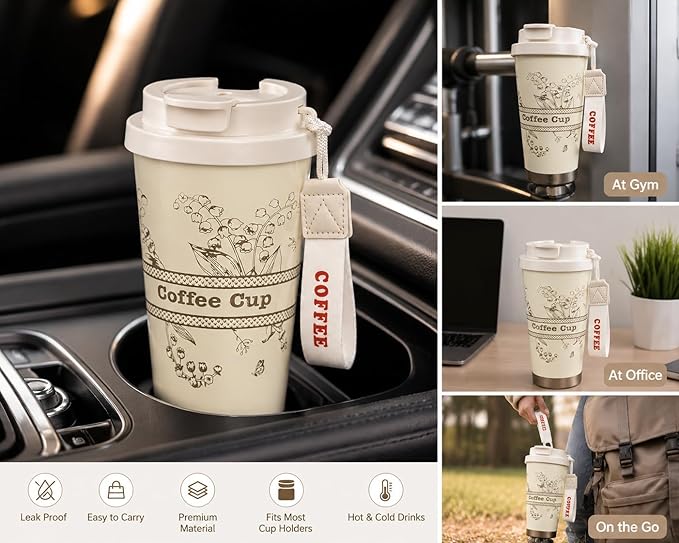 7AGAT Travel Coffee Cup thermos flask with SUS316 stainless steel, 2-in-1 leak-proof lid, BPA-free for hot and cold drinks