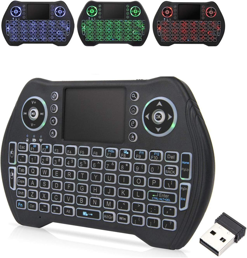 7AGAT mini wireless keyboard with touchpad, multimedia keys, rechargeable battery, ideal for Android TV, PC, PS3, and smart TVs
