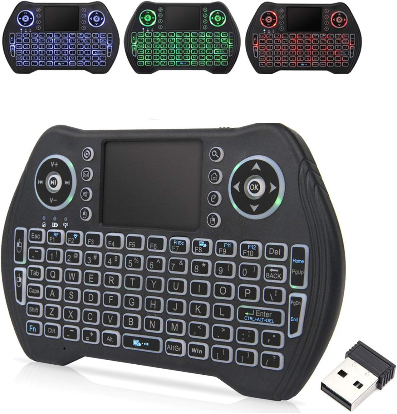 7AGAT mini wireless keyboard with touchpad, multimedia keys, rechargeable battery, ideal for Android TV, PC, PS3, and smart TVs