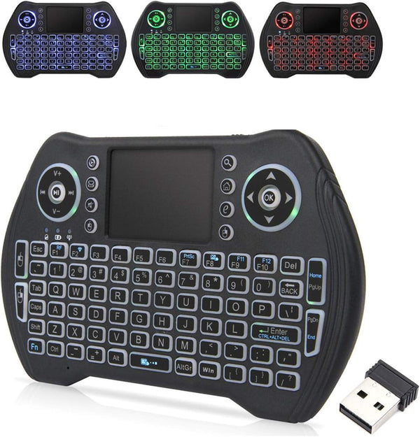7AGAT mini wireless keyboard with touchpad, multimedia keys, rechargeable battery, ideal for Android TV, PC, PS3, and smart TVs