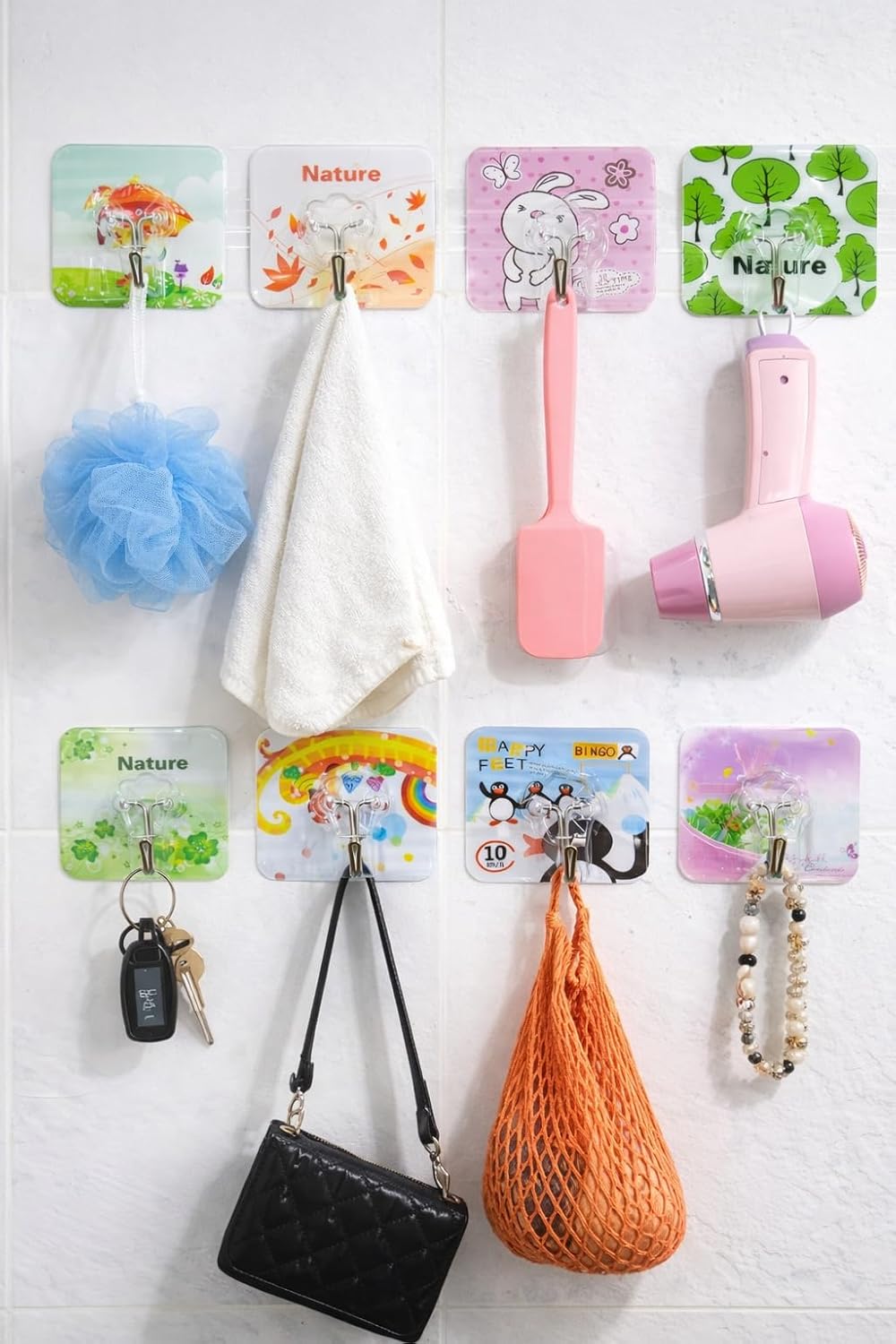 7AGAT heavy-duty waterproof adhesive wall hooks for bathroom, kitchen, bedroom, and door, no drilling needed, sturdy and easy to install.