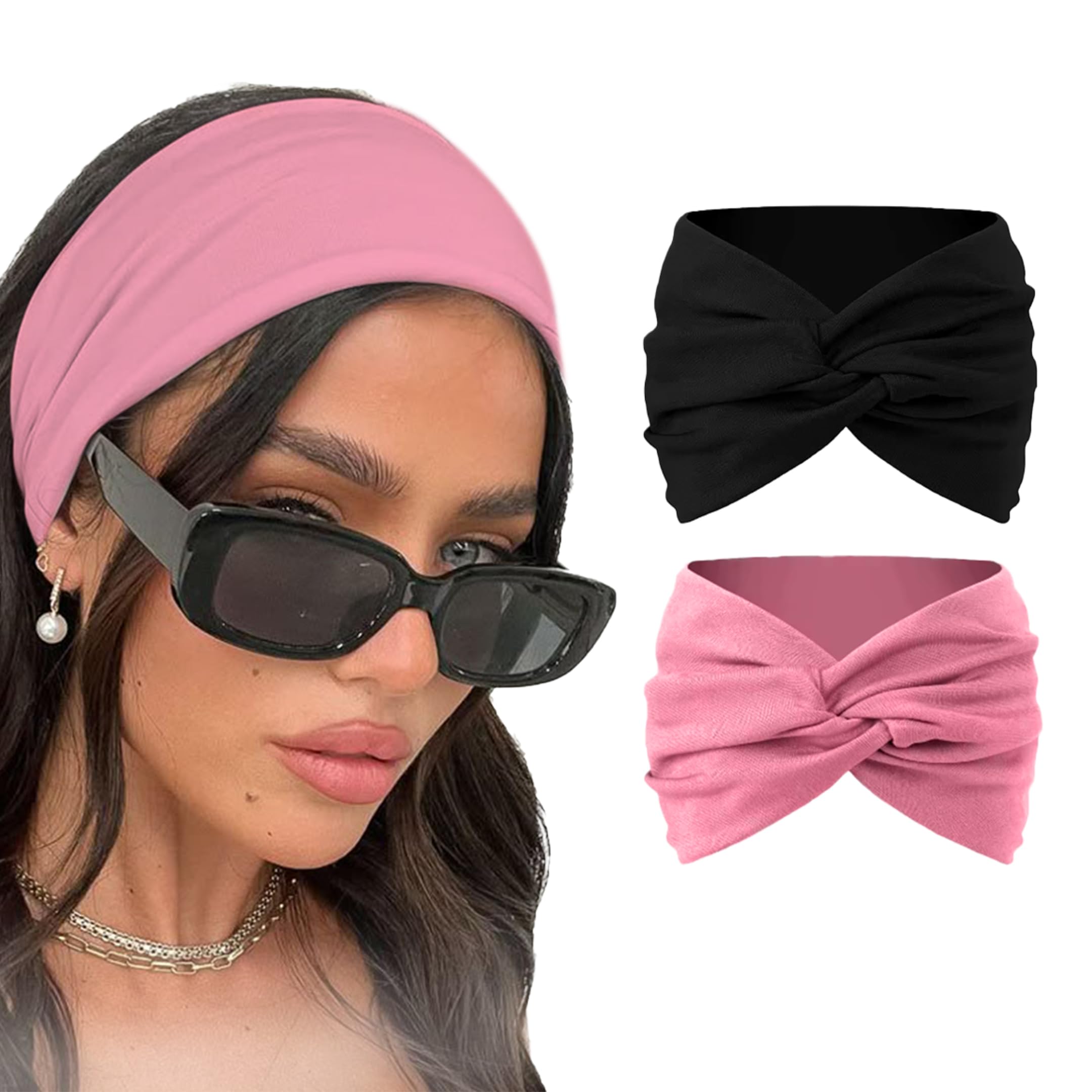Two 7AGAT knitted cotton headbands with cute knot design, ideal for women and girls, made of 95% cotton, turban style hair accessories.
