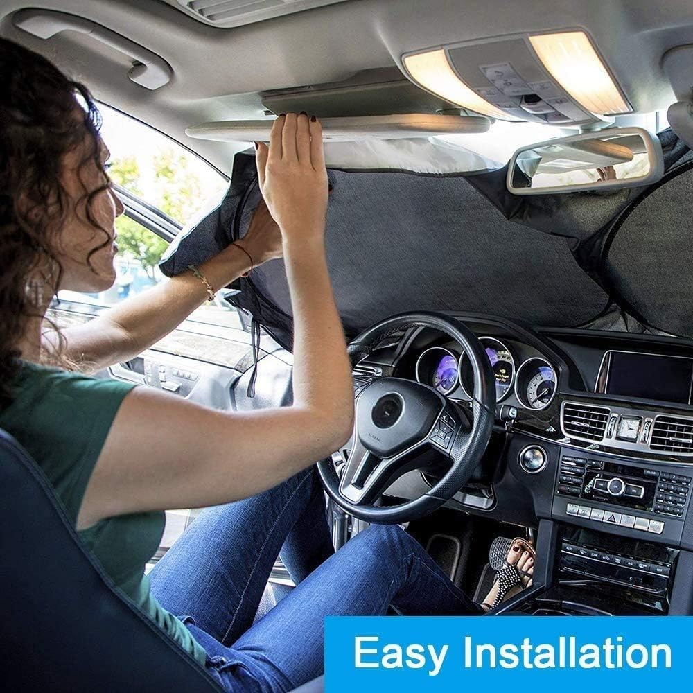 Silver polyester foldable car sunshade by 7AGAT, provides UV and heat protection with universal fit for vehicles.