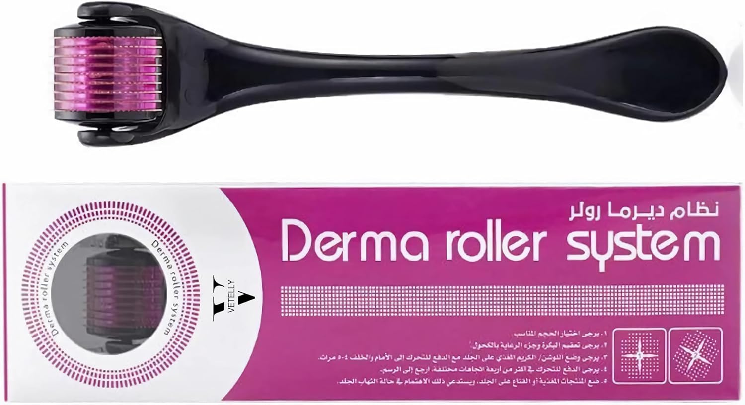 7AGAT Derma Roller System with 0.5mm titanium micro needles for face care and hair growth, featuring 540 fine needles.