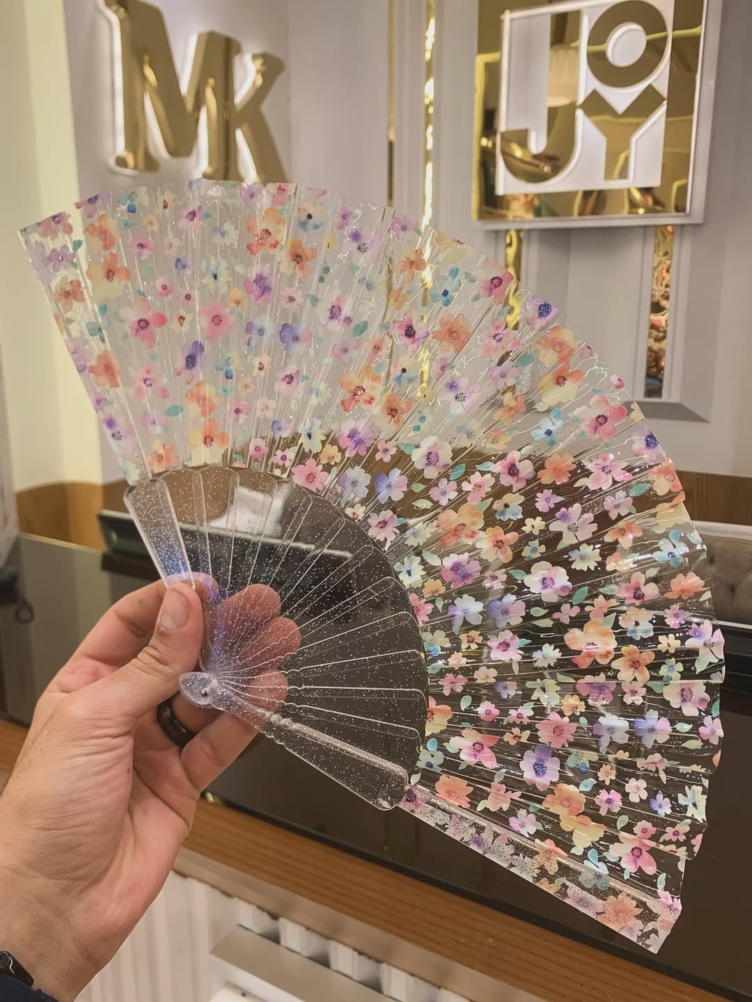 Classic Chinese style folding hand fan by 7AGAT with intricate patterns, ideal for line dance and popping performance.