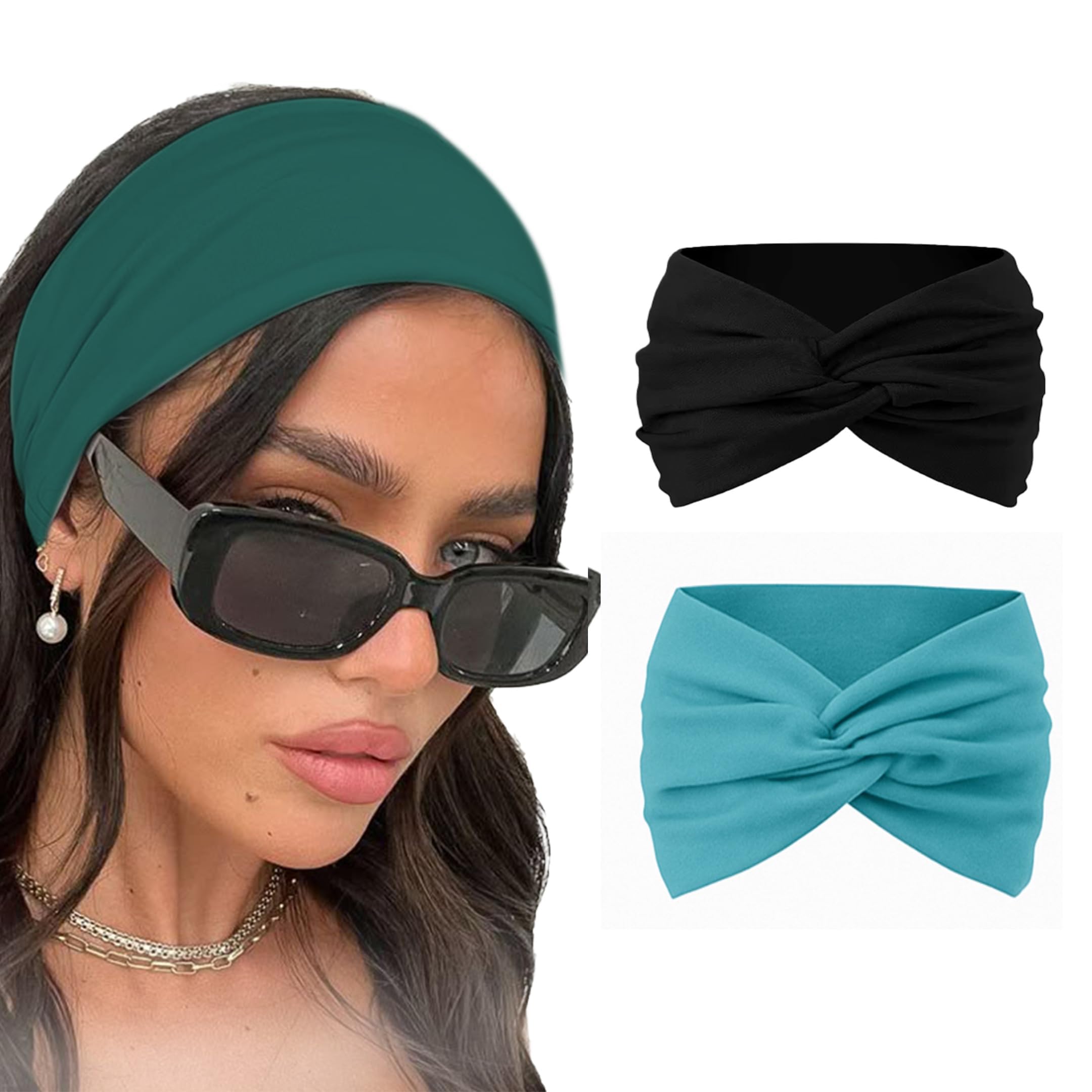 Two knitted cotton headbands with knot design, soft turban style for women and girls, 7AGAT brand headwrap accessories.