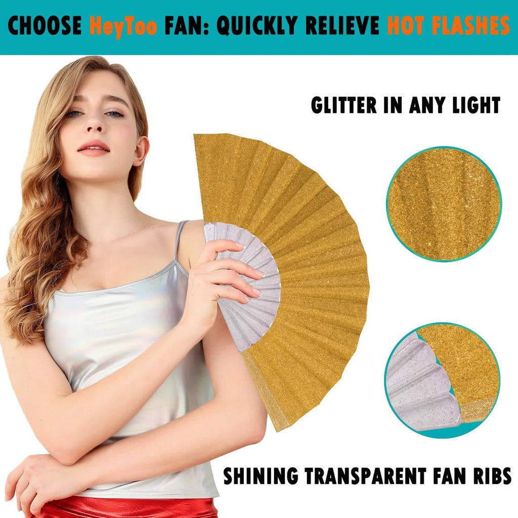 Elegant glitter folding hand fan by 7AGAT with sparkle design, lightweight and portable for parties and weddings.