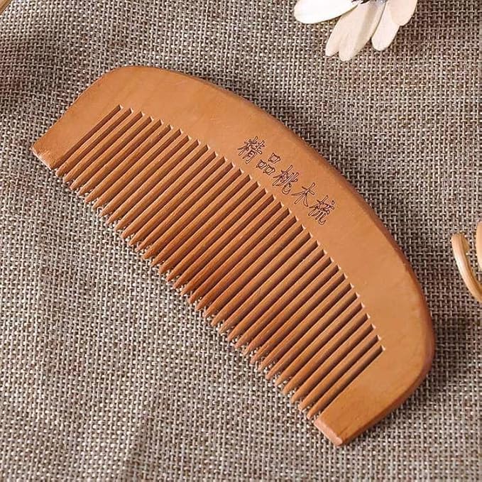Natural wooden hair comb by 7AGAT with anti-static, smooth rounded teeth for daily grooming for men, women, and kids.