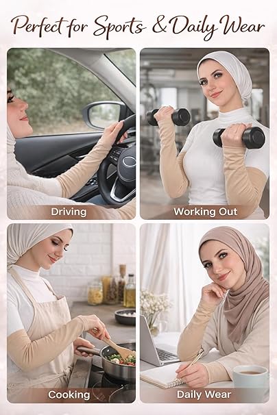 Cotton women's arm sleeves by 7AGAT, breathable stretch fabric, providing modest coverage for sports and daily wear.