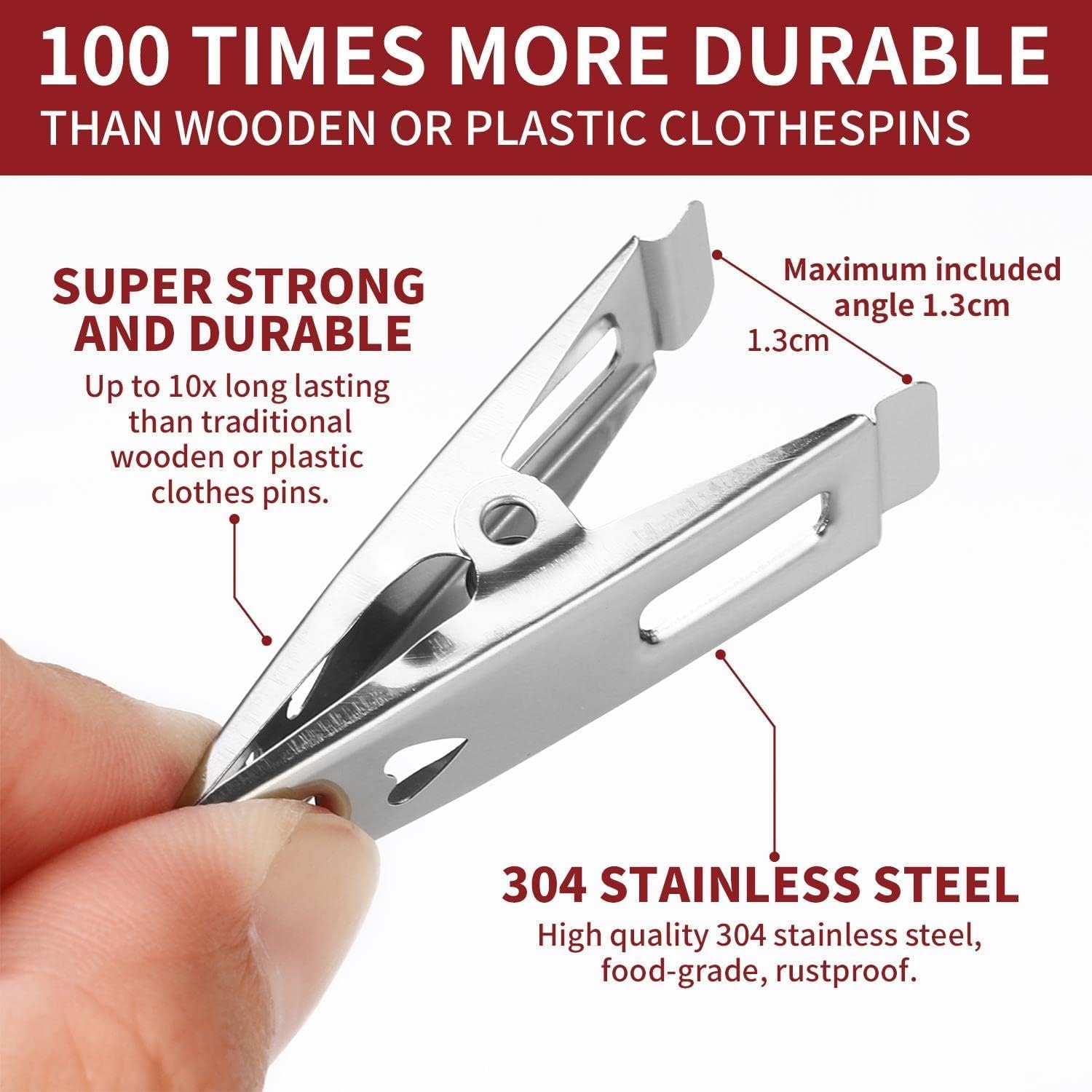 Heavy-duty stainless steel clothespins by 7AGAT, rustproof silver laundry clips for all fabric types, multi-purpose clothes pins.