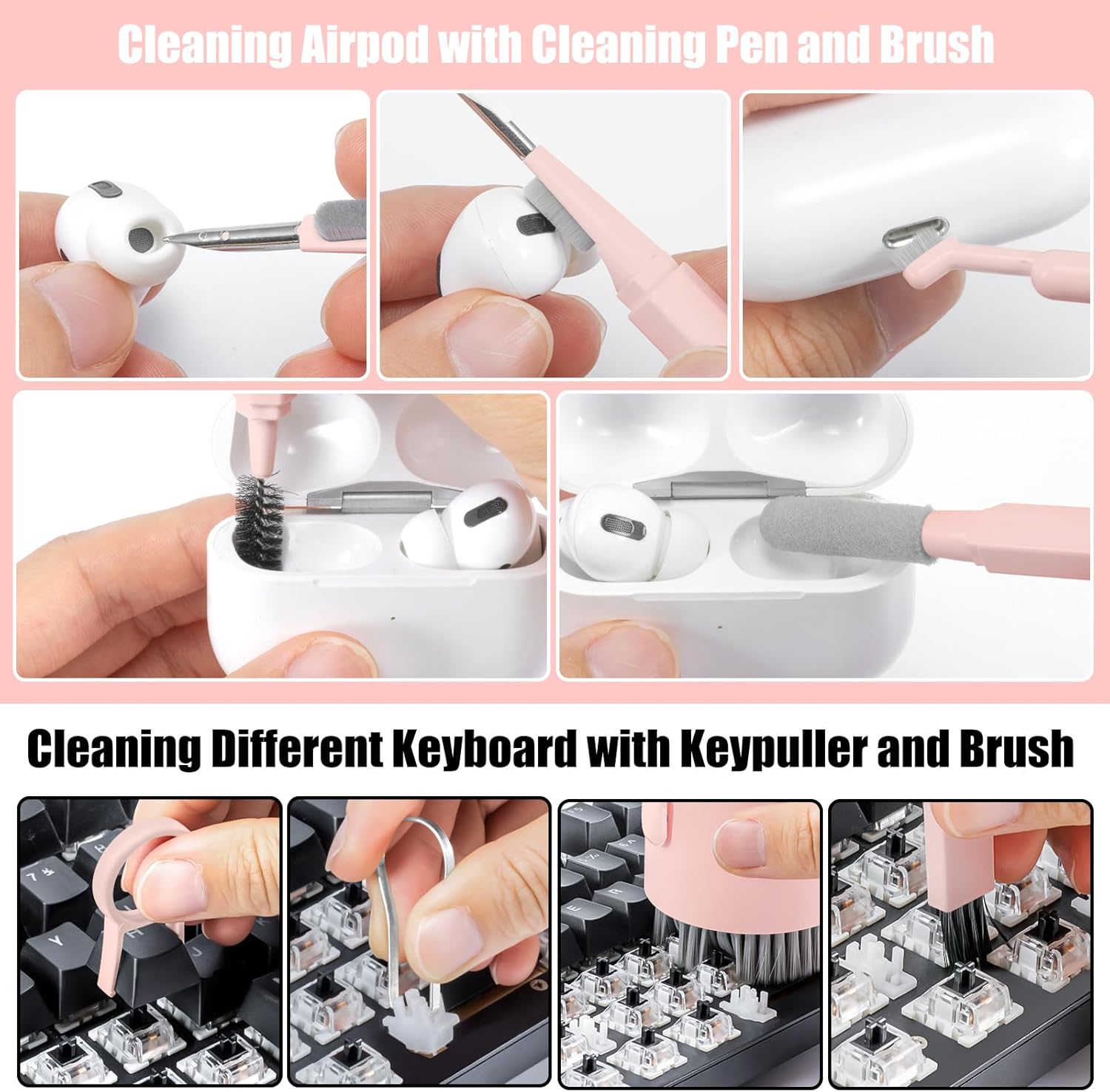 7AGAT laptop and phone cleaner kit with brushes, sprays, and tools for cleaning MacBook, iPhone, AirPods, iPad, and screens.