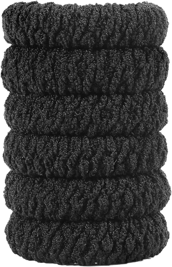 Set of 6 thick no damage hair ties by 7AGAT, soft seamless elastic ponytail holders for women and girls, hair accessories.