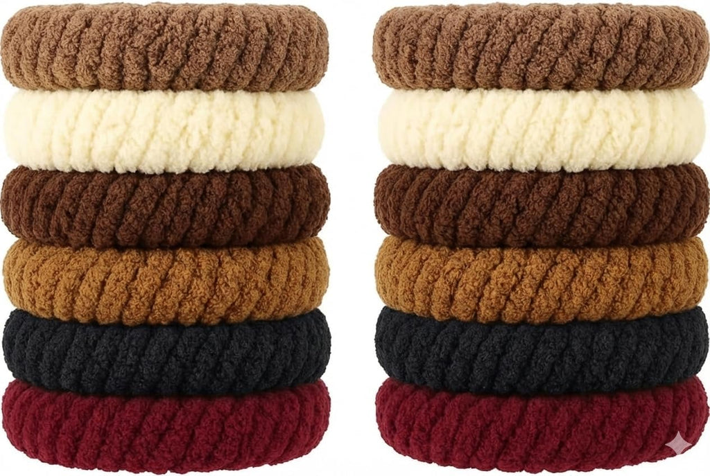Multi-color braided hair ties for women and girls, thick elastic scrunchies with strong hold, gentle on hair, pack of 12.