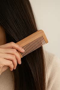 Natural wooden hair comb with anti-static, smooth rounded teeth for daily grooming, suitable for men, women, and kids.
