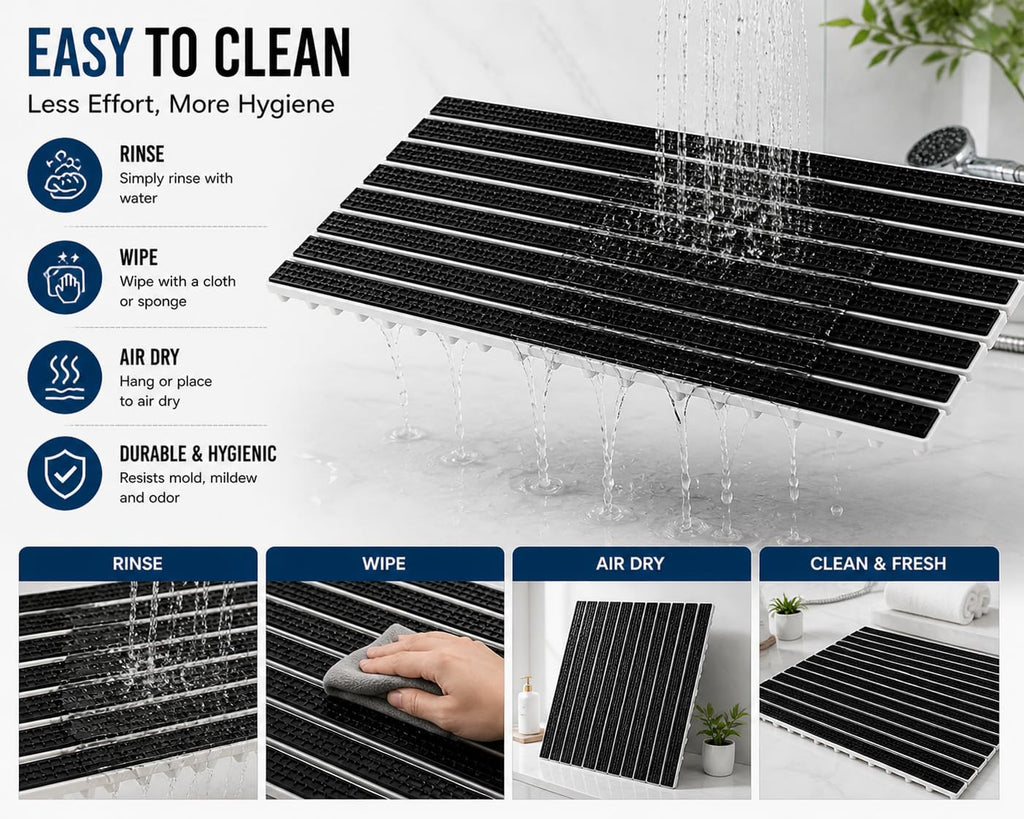 Premium PVC Plastic Anti-Slip Bath Mat, 70x38 cm, Non-Toxic, Quick-Drying, Suction Cups, Shower and Tub Safety (Black)