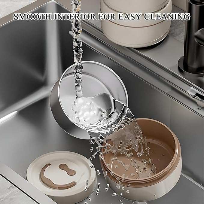 Stackable beige and brown 7AGAT stainless steel thermal lunch box with leak-proof design, handle, 3 layers, BPA-free plastic.
