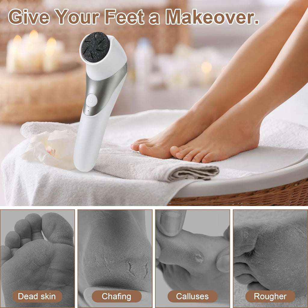 Electric Foot Grinder with 2 Speeds, Rechargeable Callus Remover for Heel & Sole Care, White/Silver