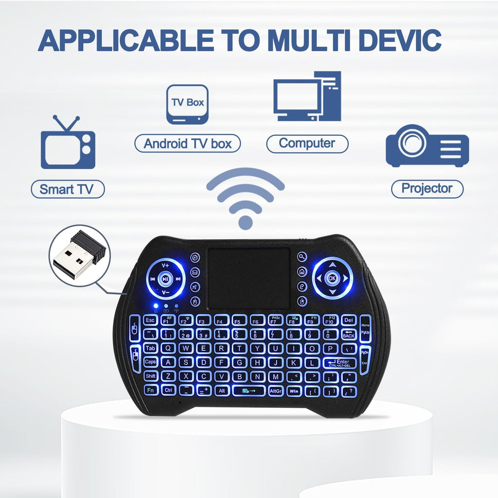 7AGAT mini wireless keyboard with touchpad, multimedia keys, rechargeable battery, suitable for Android TV, PC, PS3, and smart TVs